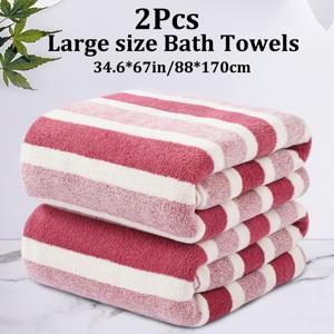 TEMU 2개 대형 타월 세트, 34.6*67인치/88*170cm, 패턴, 마이크로화이버 소재, 고흡수 및 빠른 건조, 부드럽고 편안한 욕실용, 홈욕실 제품, 다색 선택 가능