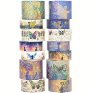 TEMU 와시 테이프 세트 14롤 마카롱 컬러 드림 페어리 패턴 테이프, 컬러 골드 포일 장식 테이프, 다이어리 용품, 스크랩북, DIY, 공예, 선물 포장, 플래너용