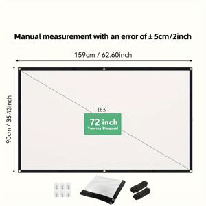 TEMU 72/100/120/150인치 컴팩트, 휴대용 및 얇은 프로젝션 스크린, 실내외 고화질 영화용 홈시어터 프로젝터 스크린, 다양한 규격, 걸이 후크 및 로프 후크 포함