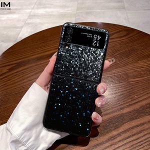 TEMU 폰 케이스: 검은색 배경에 반짝이는 스팽글이 있는 패셔너블한 소재 케이스, 삼성 폴더블 시리즈용: 삼성 갤럭시 Z 플립 4, Z 플립 5, Z 플립 6, W22, W23, 폴드 4, 폴드 5, 폴드 6