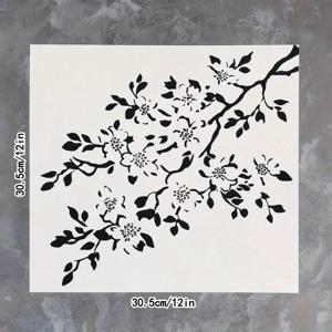 TEMU 재사용 가능한 체리블로섬 벽 스텐실 - DIY 공예 템플릿, 가정 장식, 자연을 영감으로 한 디자인, 흰색 배경에 검은색 꽃 패턴, 그림 및 예술 프로젝트에 완벽, 예술 스텐실 | 장식 스텐실 | 내구성 있는 플라스틱 스텐실, 공예용 스텐실 재사용 가능