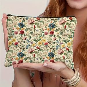 TEMU 빈티지 플로럴 패턴 메이크업 가방 - 화장품 및 세면도구를 위한 여행용 수납 파우치, 여성, 친구, 어머니, 할머니, 사촌 누이, 자매를 위한 완벽한 선물 - 튼튼한 원단으로 제작