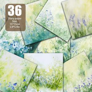 TEMU 36장 부드러운 수채화지 - 블루벨 & 데이지 무늬, 부드러운 브러시 스트로크 질감, 스크랩북, 카드, DIY 공예용 - 배경지, 창의적인 블렌딩 스타일 (36장)