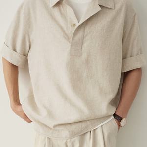 TEMU 남성용 린넨 스타일 편안하고 통기성 좋은 폴로 셔츠, 신축성 없는 여름용 무늬 상의 반팔, 출퇴근, 여행, 휴가 및 캐주얼 스타일 티셔츠, 쉬운 스타일