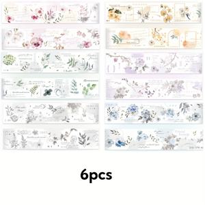 TEMU 6개 플로럴 테마 종이 특수 테이프 세트 (불렛 저널 배경, 휴대폰 케이스, 카드, 컵, 노트북, 프레임 장식, 공예용) - 창의적인 미술 및 수공예 프로젝트, 미술 및 공예 용품에 적합