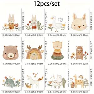 TEMU 유아용 동물 DIY 다림질 전사 스티커 12개 세트 - 티셔츠, 청바지 및 백팩용 세탁 가능한 열전달 데칼 - 꽃과 선인장 디자인의 귀여운 동물 패턴 - 쉬운 적용 플라스틱 소재