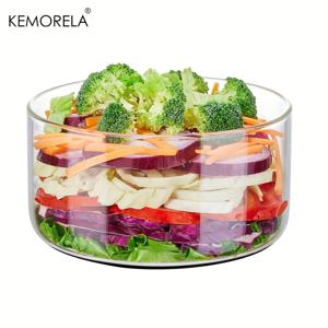 TEMU 케모렐라 대형 투명 유리 샐러드 볼 - , 케이크, 과일 및 채소용 모던 라운드 디자인, 전자레인지 및 식기세척기 사용 가능, 샐러드와 디저트 서빙에 완벽한 우아한 서빙웨어 | 고품질 유리