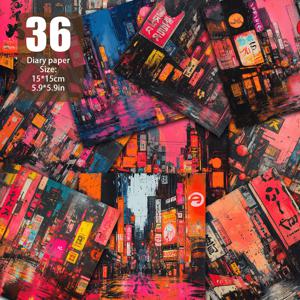 TEMU 36종 중복 없는 도쿄 네온 추상 폰트 스크랩북 용지, 장식용 종이, 메모리얼 앨범·인사말 카드 만들기·핸드메이드 배경 ·그런지 다이어리·레트로 다이어리 배경 매트·선물 포장 등에 적합한 재질 5.9 * 5.9 인치