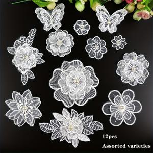 TEMU YWLI 12개입 혼합 레이스 꽃 자수 패브릭 스티커 DIY 패브릭 액세서리