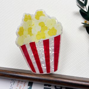 TEMU 싱글 패션 팝콘 헤어 클립 | 귀여운 음식 디자인, 데일리 및 파티용으로 완벽, 생일 선물, 아크릴, 화이트 & 레드