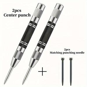 TEMU 4세트 자동 센터 펀치 (추가 드릴 비트 2개 포함) - 스프링 로드 펀치 도구 - 자동 스프링 타입 로케이터 - 유리 파쇄 창문 펀치 - 센터 펀치