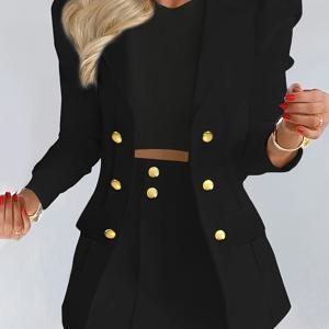 TEMU 여성 패션 템퍼먼트 솔리드 컬러 슬림핏 숏 스커트와 버블 슬리브 슈트 세트, 투피스 세트