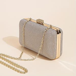 TEMU 1개 여성용 우아한 샴페인 컬러 스톤 클러치백 (탈착 가능 스트랩 포함) - 반짝이는 웨딩, 프롬 & 파티 파우치, 정장 이벤트용 핸드백