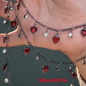 TEMU 1미터 레드 하트 유리 펜던트 구리 체인 DIY 고딕 스타일 팔찌 목걸이 의류 액세서리