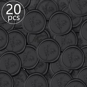 TEMU 20개 바오팔리 블랙 왁스 실 스티커 - 플라스틱 로즈마리 가지 & 잎사귀 실, 매트 원형 왁스 스탬프, 웨딩 초대장, 봉투, 스크랩북, 우아한 빈티지 장식용 (녹은 왁스 없음)