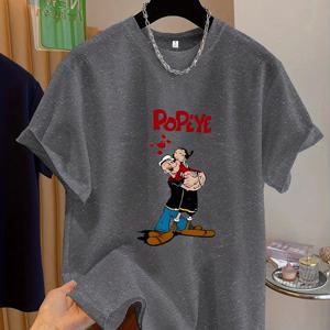 TEMU [서클 디렉셔널] 여성용 패션 베이스보드 프린트 티셔츠, 부드럽고 다용도, 만화 캐릭터 뽀빠이 패턴, 편안한 프린트 반팔 티셔츠, 캐주얼 웨어에 적합, 사계절 패션 탑