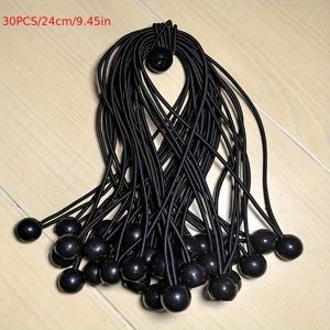 TEMU 24cm 검정색 탄성 로프 (볼 헤드 포함), 30개입. 캠핑 시 텐트, 천막, 커튼 고정에 적합하며, 물품, 라인, 호스 고정에도 사용 가능 - 아웃도어 장비 - 안정적인 고정