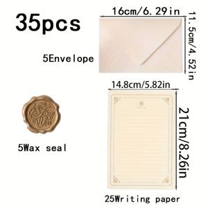 TEMU 35개 트리 텍스처 봉투 고급 문구 세트, 웨딩 초대장 쓰기 인사말 카드 엽서 봉투, 파티 생일 초대장, 사랑 고백 편지, 문구 25개 & 봉투 5개 * 왁스 씰 5개 포함