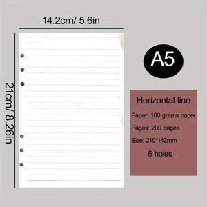 TEMU 100매 200페이지 6구멍 루스리프 리필 가로선/빈칸/격자/도트매트릭스 루스리프 노트북 리필 핸드북 내지 노트패드 내부 코어 A5/A6/A7 사이즈 다양한 옵션