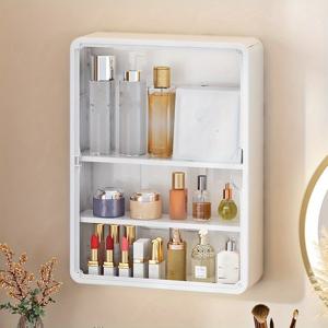 TEMU 1개 벽걸이형 투명 욕실 화장품 정리함, 다층 디자인, 무타공 설치, 욕실 제품 및 향수 보관용, 방진 기능, 욕실을 깔끔하고 정돈되게 유지, 화장실에도 적용 가능, 다양한 뷰티 아이템을 쉽게 분류하여 보관