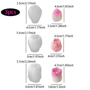 TEMU 튤립 실리콘 캔들 몰드 3개 세트 - 캔들 만들기, 레진, 비누, 석고 공예에 이상적