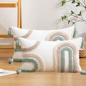 TEMU 2개 세트 럭셔리 반원형 터프팅 기하학 패턴 쿠션 커버, 태슬 장식 텍스처 중성 컬러 소파 쿠션 커버 45x45cm 50x30cm 장식용 베개커버, 소파, 침대, 베이 윈도우, 웨딩, 봄, 여름, 부활절 장식용