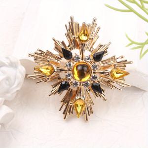 TEMU 1개 빈티지 럭셔리 스타 브로치 핀 - 멀티컬러 라인스톤 (노랑/검정/투명) 골드톤 메탈, 반짝이는 별 모양, 파티, 웨딩, 프롬, 사계절 착용 가능 - 우아한 선물, 도금 없이 관리 간편