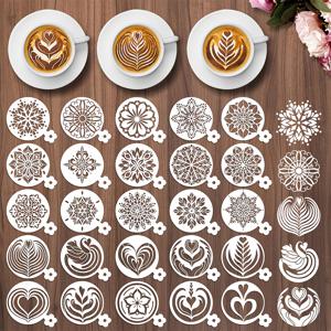 TEMU 25개 커피 라떼 아트 스텐실 템플릿 - 잎사귀, 하트, 백조, 눈송이 컷아웃 포함 - 재사용 가능한 플라스틱 대형 라운드(10x9cm) 홀아웃 몰드, 커피 음료, 베이킹, 휴일 장식용 - 라떼 & 베이커를 위한 내구성 있는 플라스틱 스텐실