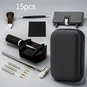 TEMU 스테인리스 스틸 재질의 고급 전문 시계 수리 도구 15종 세트 (케이스 오프너, 망치, 스프링 바, 체인 분리기, 시계 유지 보수 및 수리용 조정 박스 포함)