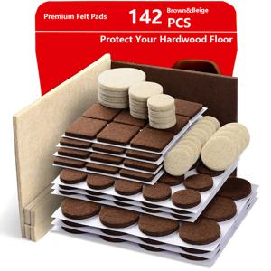 TEMU 142개 자가 접착 펠트 가구 바닥 보호 패드 - 하드우드 바닥용, 베이지 & 브라운, 스크래치 방지, 테이블 & 의자 매트, 쉽게 붙이고 떼는 적용, 다양한 사이즈 커버리지