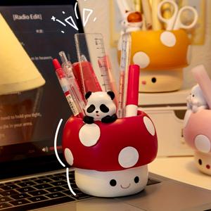 TEMU 1개 귀여운 버섯형 펜홀더 - 웃는 얼굴과 표정 있는 눈, 다기능 데스크탑 수납함 (멀티컴파트먼트), 광택 도장 마감, 가볍고 휴대하기 쉬움. 홈오피스/학교용 사물함으로 이상적인 소녀들의 생일선물(페이스톤색상 & 콤팩트한 디자인). 작업공간 액세서리, 화려한 , 매끄러운 마감, 핸드메이드 디테일, 재미있는 문구류, 창의적인 전문직을 위한