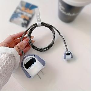 TEMU 4개/세트 귀여운 카툰 상어 충전기 커버, 애플 18W/20W 충전기용, 아이폰 14/13/12/11 프로 맥스 방지 커팅 데이터 케이블 와인더