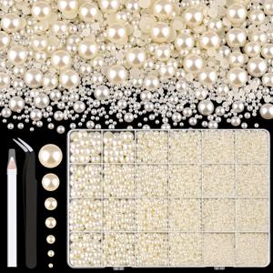 TEMU 13000개 플랫백 인조 보석, 화이트 베이지, 혼합 사이즈 2/3/4/5/6/8/10mm 하프 네일 아트, 픽펜 집게포함, 네일 장식용 합성 보석 비즈, DIY 공예 의류 텀블러 신발 장식, 네일 참 및 네일 용품