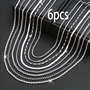 TEMU 6개 랜덤 남성용 304L 스테인리스 스틸 목걸이 세트, 패셔너블 체인 목걸이 스네이크 목걸이 힙합 패션, 데일리웨어, 파티, 페스티벌에 적합