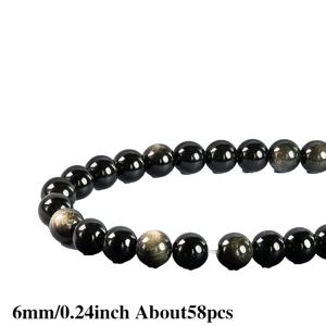 TEMU 15인치 천연 골든 오스비디언 원형 루스 비즈 58개/45개/37개, 6-10mm 블랙 앤 골든 마블 보석 재료 (손수건지우개, 목걸이, 귀걸이 등 수공예 장식용), 패셔너블한 공예품, 수제 광택 비즈, 아티스트용