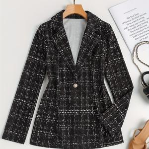 TEMU 우아한 긴팔 여성 정장 재킷, 약간 신축성 있는 봄/가을 얇은 소재