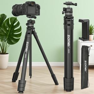 TEMU ZOMEI 65인치/166cm 카메라 삼각대, 360도 볼 헤드와 휴대폰 클립이 있는 가벼운 여행용 야외 DSLR 삼각대 (스마트폰 라이브 스트리밍 및 브이로그용)
