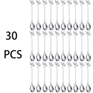 TEMU 30개 골드/실버 잎사귀 커피 스푼 세트, 스테인리스 스틸 커피 스푼, 디저트, , 아이스 티에 적합 - 이상적인 바 액세서리, 케이크, , 디저트에 적합한 내구성 - 크리스마스, 할로윈에 최고의 선택