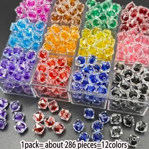 TEMU 286개 10mm 파티트드 사각 비즈 12가지 색상, 아크릴 재질, 팔찌, 주얼리, 키체인 펜던트 및 기타 액세서리 재료로 적합