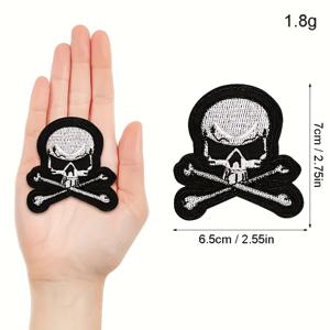TEMU 2개 고딕 크로스본 & 해골 장식 아이언온 패치 - 블랙 & 화이트 고밀도 기계 직조 자수, DIY 의류, 청바지, 재킷, 가방용 - 내구성 있는 아이언온 패치/어플리케