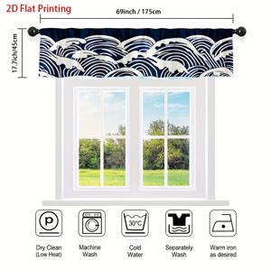 TEMU 2D 평면, 1개 일본 파도 아트 밸런스 커튼 - 일본 바다 프린트 반투명 창문 밸런스, 로드 포켓 디자인, 세탁기 사용 가능 원단, 일본 파도 장식, 침실 & 식사 공간, 2D 평면