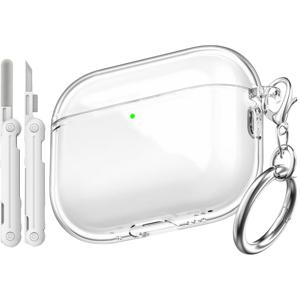 TEMU 2025년 Airpods Pro 3용 투명 케이스, 부드러운 TPU 소재로 높은 투명도와 변색 방지 기능, Airpods 4 / Pro 3Rd / Pro 2Nd에 적합, 클리닝 키트 및 귀여운 원형 버클 포함, 클리어 화이트