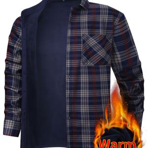 TEMU 남성용 겨울 체크 셔츠 2025 | 브러시 플리스 안감 헤비웨이트, 아웃도어 컴포트 추운 날씨 필수템, 초극세사 플리스 내부, 캐주얼 스타일 라펠 칼라, 가을/겨울용 긴소매 셔츠, 발렌타인데이 선물