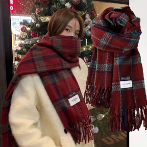 TEMU 여성용 체크 스카프, 레드 두꺼운 목워머와 숄, 플러시 소프트 스타일