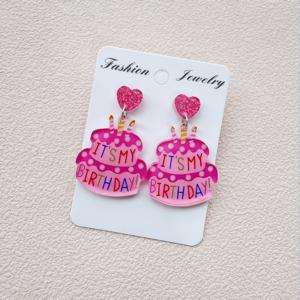 TEMU 1쌍 패셔너블 생일 케이크 캔들 레터링 프린트 아크릴 귀걸이 핸드메이드, 독특한 여성 선물