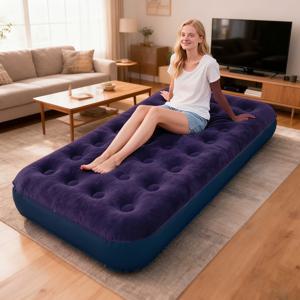 TEMU 1인용 휴대용 캠핑 침대, 인플레이터블 매트리스 – 내구성 PVC 캠핑 에어베드, 가정 및 야외용 휴대용 인플레이터블 침대