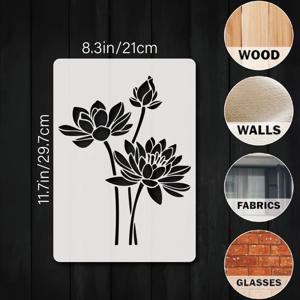 TEMU 대형 재사용 가능한 연꽃 스텐실 템플릿 - 정교한 연꽃 & 잎 디자인 - 11.7