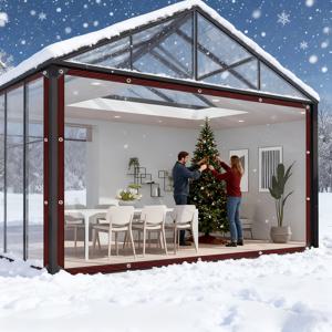 TEMU 투명 방수 타포린 1롤 - 야외 캠핑 및 정원용 강력한 비 커버, 강화된 가장자리 및 금속 아일렛 + 무료 드로스트링 특징. 마당 또는 온실에서 바람 보호에 이상적이며 필수 RV 액세서리입니다.