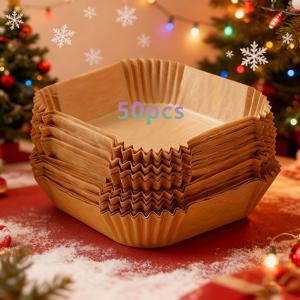 TEMU 에어프라이어용 일회용 종이 라이너 (10개입, 50개입, 100개입). 크기는 16.0~20.07cm입니다. 논스틱 종이로 튀김, 베이킹, 요리, 로스팅, 전자레인지 사용에 적합하며, 기름 방지 기능이 있는 주방용품입니다.|전자레인지|에어프라이어