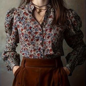 TEMU 여성용 우스꽝스러운 플로럴 프린트 셔츠, 서양 스타일, 사계절 착용 가능